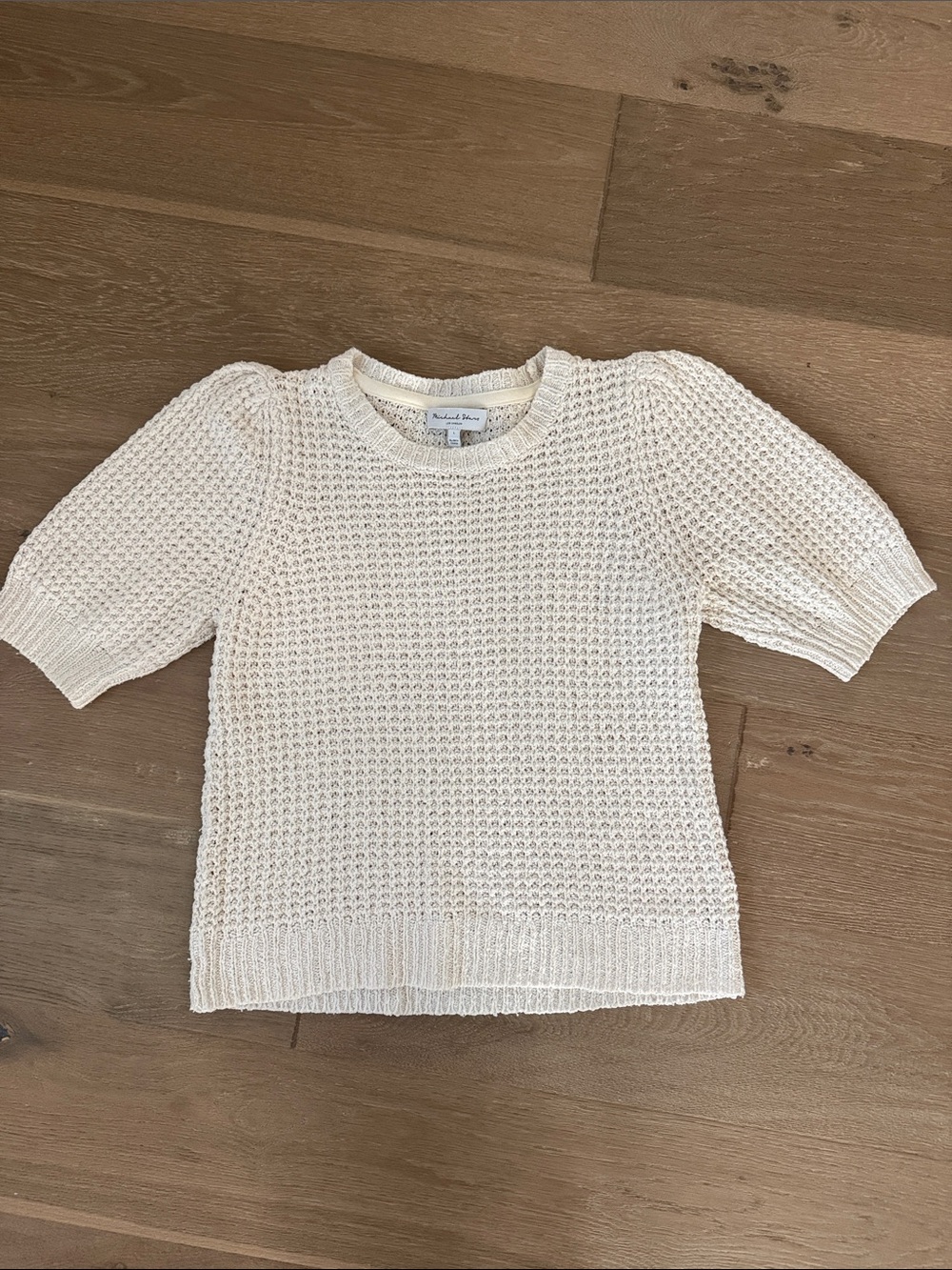 Michael Stars Cream Open-Knit Short Sleeve Crew Sweater